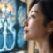 Woman in profile looking toward a softly blurred educational brain display.