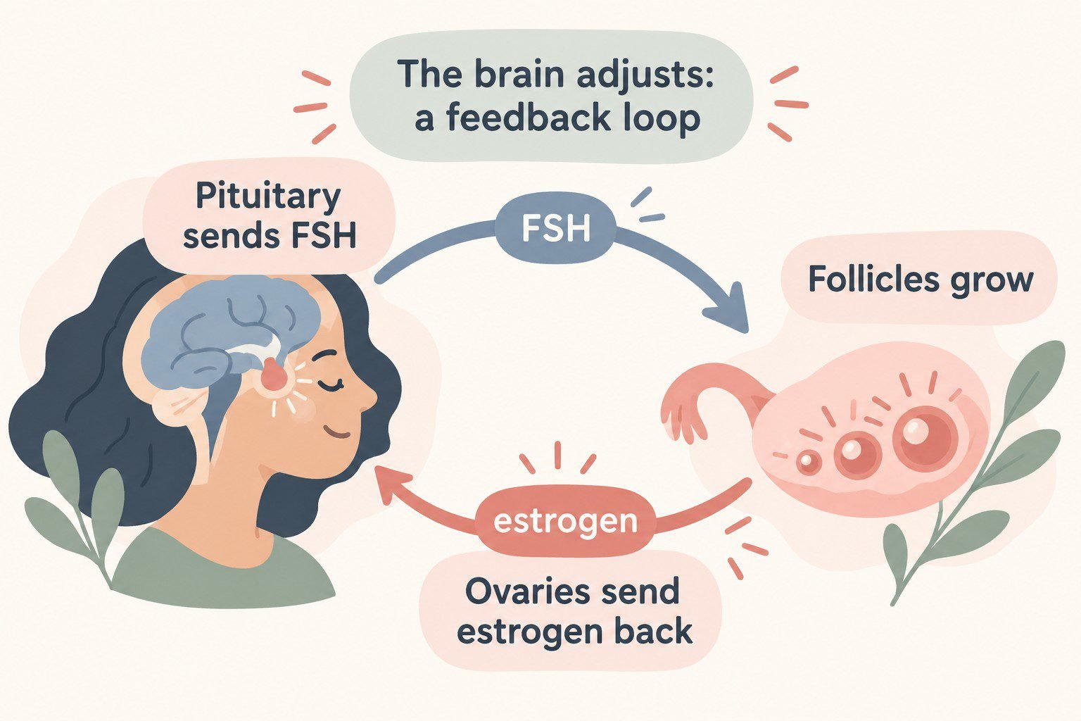 Illustration of FSH feedback between the pituitary and the ovaries